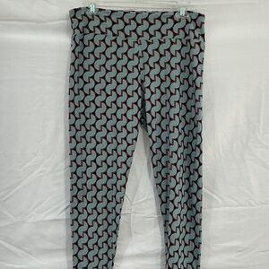 LuLaRoe Geometric Curve Print Leggings in Light Blue and Burgundy